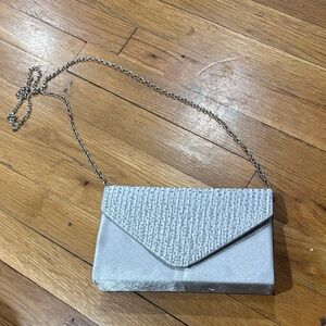 Silver Sparkle Envelope Clutch with Chain Strap